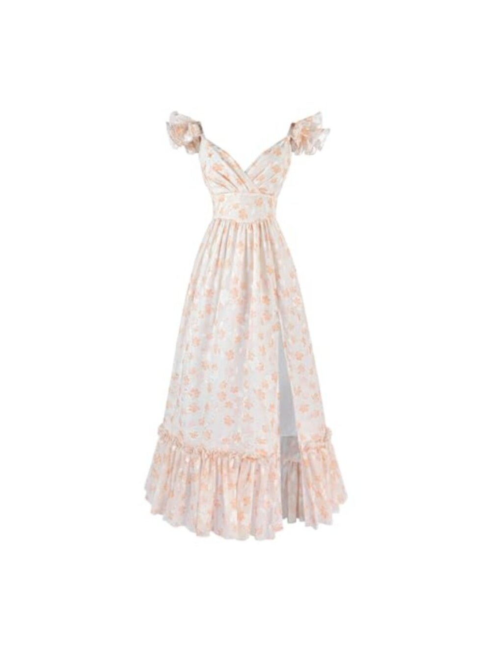 Floral Chiffon Smocked A-Line Maxi Dress Wedding Guest Cottagecore